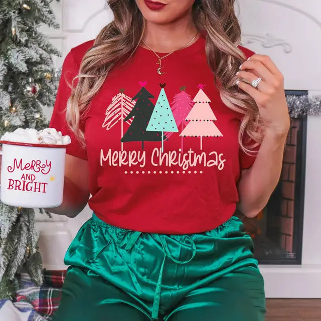 Merry Christmas Trees Graphic Tee - Lily Rose Co. Marketplace 